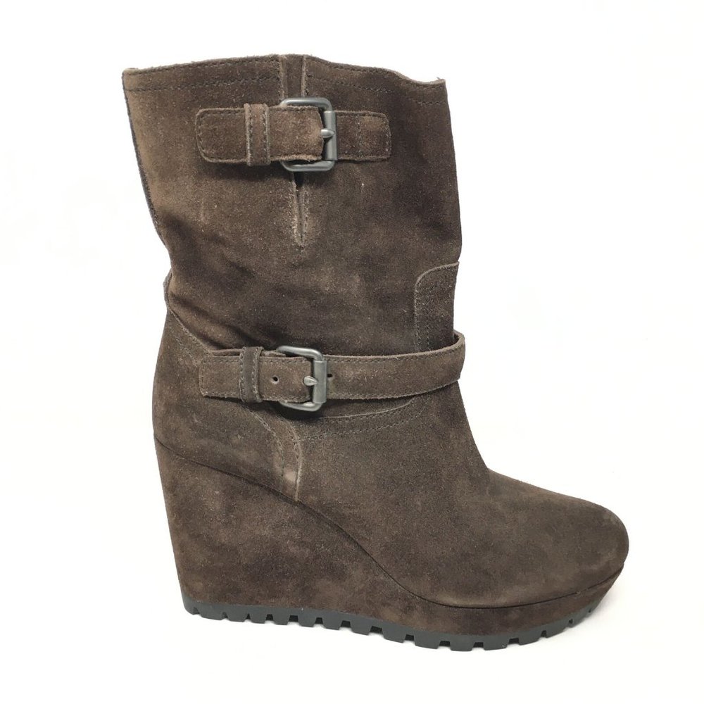 Women's Prada Pull On Wedge Mid Calf Boots Booties Shoes Size 40 EU/10 US Brown - Picture 5 of 12